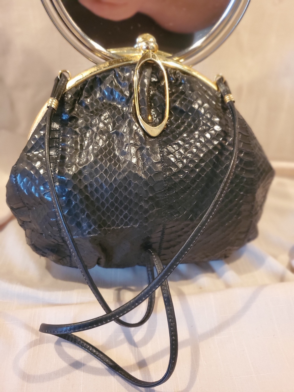 Vintage La Belle Montreal Reptile Skin Frame Bag – 1950s–1970s